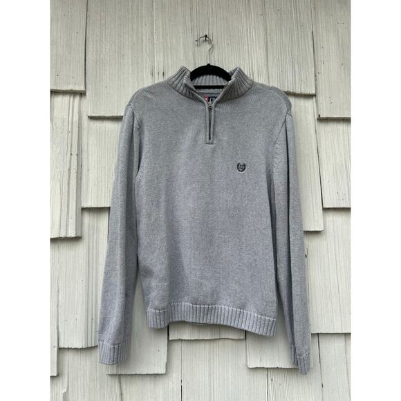 Chaps Mens Gray Cotton Quarter Zip Sweater Knit Pullover‎ Mock Neck Size M - Picture 3 of 8
